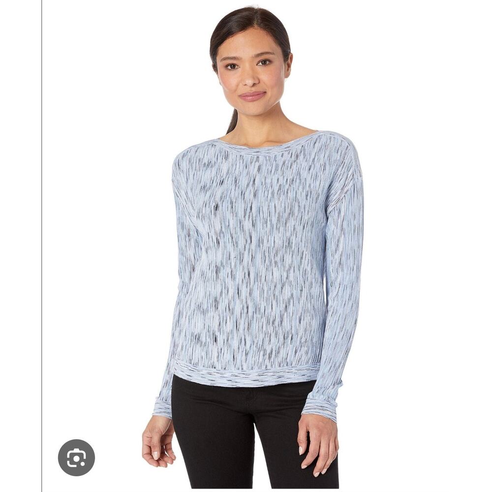 Nic + Zoe Mottled Blue Striped Tight Knit XS Longsleeve Cotton Blend Top Sweater